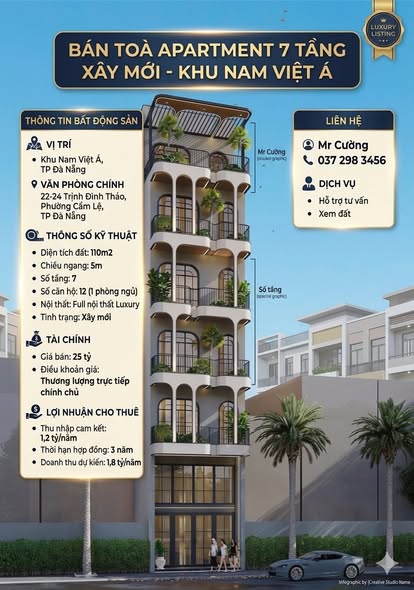 Bán toà apartment 7 tầng xây mới - khu nam việt á - lợi nhuận 1,2 tỷ/ năm